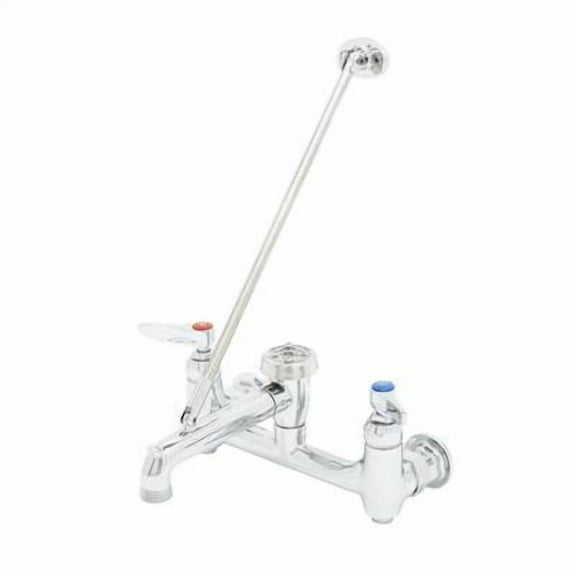 T&S Brass - Service Sink Faucet, Wall Mount, 8'' Centers, Built-In Stops, Vacuum Breaker, Polished