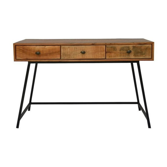 Anaheim Student Desk in Mid-Century Natural Finish on Solid Wood with Metal Base