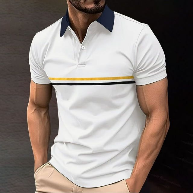 ylioge Golf Shirts for Men Short Sleeve Pullover Button Collared Work Tees Tops Mens Casual Color-Block Breathable Loose Athletic Lapel Tshirts