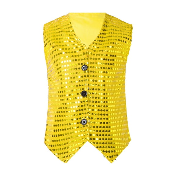 Yartina Kids Girls Sparkle Sequin Sleeveless Waistcoat Hip Hop Jazz Dance Fancy Party Costume Vest Gold&Yellow 180