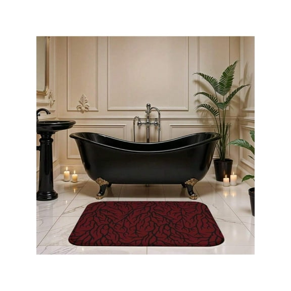 Gothic Thorn Bath Mat, Red and Black Bathroom Rug, Dark Botanical Decor, Non-Slip Gothic Floor Mat, Spooky Home Accent, Halloween Bath Mat 24x16 inches，outdoor mats for home entrance