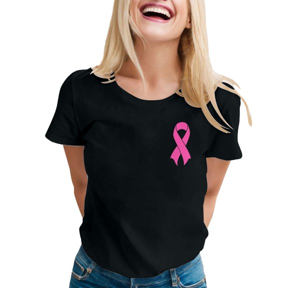 Yuncity Womens Shirts Featuring Cancer Awareness Tshirt Loose Fit Comfortable Casual Design Tops Pink Ribbon Graphic Print Tee Size L Black