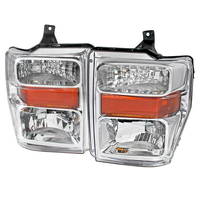 Spec-D Tuning Headlight Assembly 2LH-F25008-RS Factory Style Headlight With Amber Reflectors; Clear Lens; ABS Plastic Chrome Housing; DOT/SAE Approved; Set Of 2; Bulbs Not Included