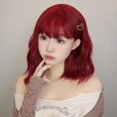 thumbnail image 4 of Pelucas Bob de onda roja corta con flequillo para mujeres blancas, peluca de cabello sintético liso, colorido, fiesta de Cosplay, resistente al calor, 4 of 4
