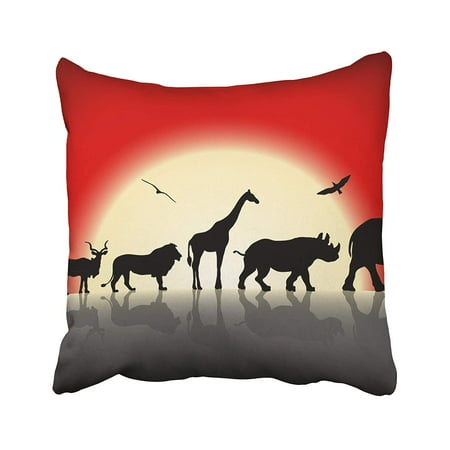 ARHOME Yellow Collage Silhouettes of Wild Animals on Red Sunset Elephant Lion Shadow Africa Pillow Case Pillow Cover 20x20 inch Throw Pillow Covers