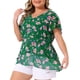 thumbnail image 4 of Blusas de mujer de tallas grandes Agnes Orinda 2026 Verano con cuello en V, manga corta, capa casual con estampado floral 4X Verde, 4 of 6