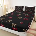 thumbnail image 4 of Erosebridal Red Cherry Leopard Print Bow Full Size Sheets for Girls, Cherry Bow Bed Sheets, 4pcs, 4 of 6