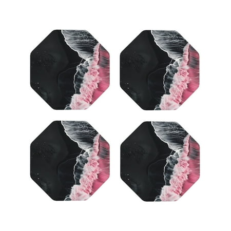 

Fuzoiu Pink White Ocean Waves Print Leather Coasters Set Drink Coasters Set of 4 for Tabletop Protection Durable PVC Coasters Home Décor and Housewarming Gift-Octagon