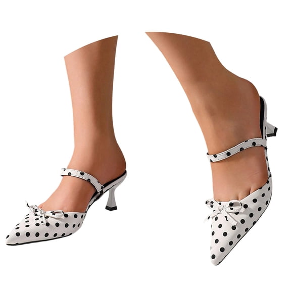 Elegant Pointed Toe Slipper Heels With Bow Polka for Women Daily Commute Dating