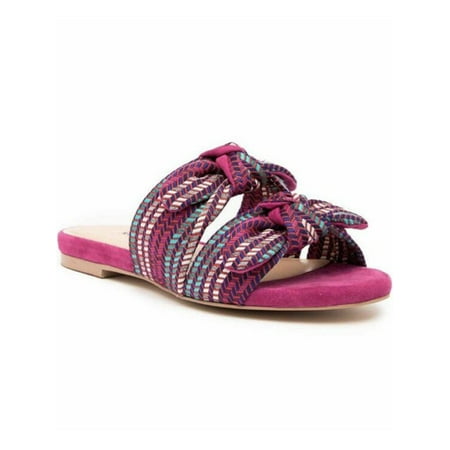 

CHARLES DAVID Womens Pink Herringbone Bow Accent Comfort Soufflï¿½ Round Toe Block Heel Slide Slide Sandals 7 M