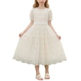 thumbnail image 2 of Spazoro Girls Midi Dresses, A-Line Crew Neck Short Sleeve Solid Casual Summer Dresses for Girls Beige Size 11, 2 of 9