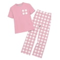 thumbnail image 2 of LEKWK Boys Girls 2 Piece Pajama Set Short Sleeve T-Shirts and Plaid Pants Kids Comfy Lounge Tracksuits Summer Fashion Home Sleepwear 2-14Y, 2 of 9