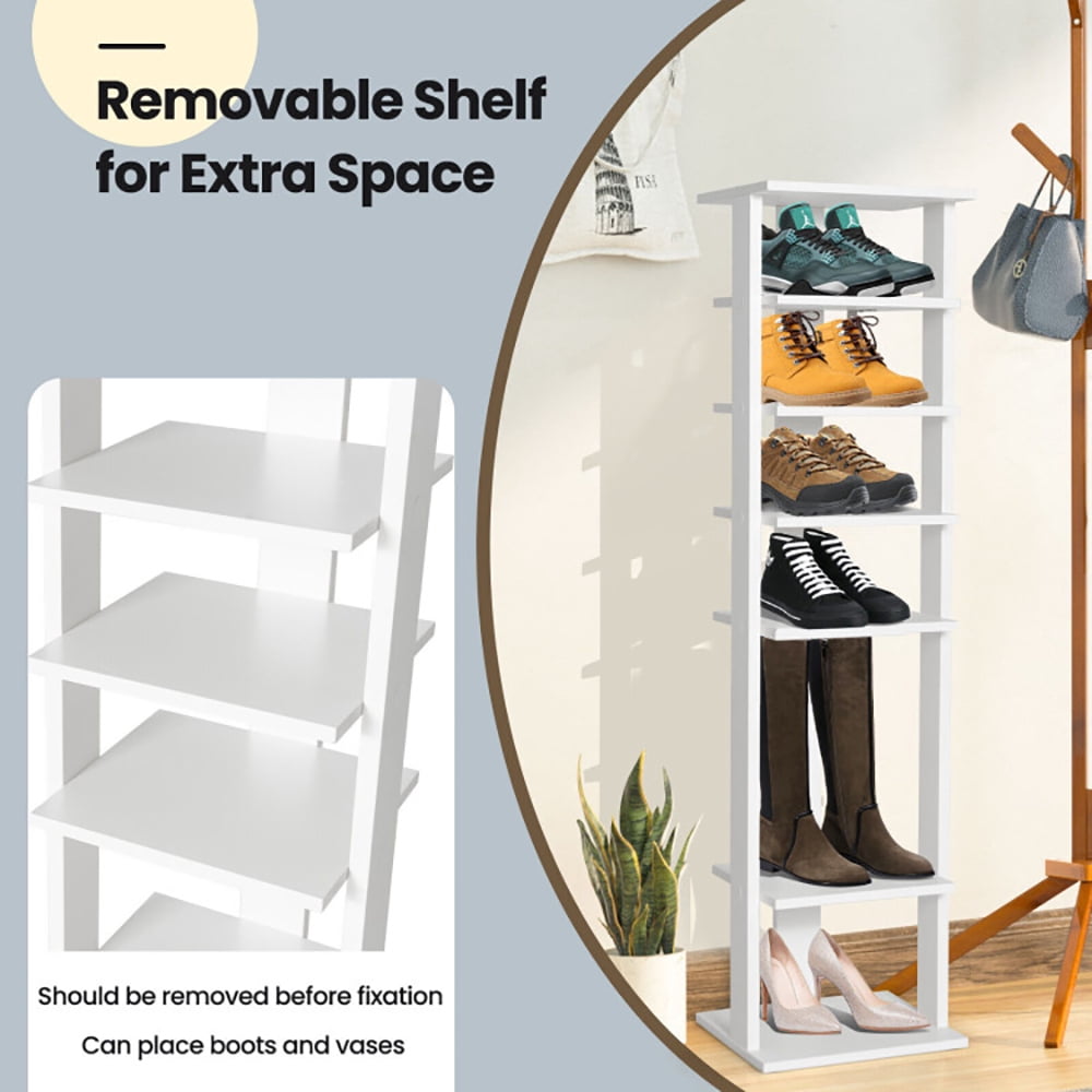 Spaco 7-Tier Slim Wooden Vertical Shoe Rack for Entryway-White, Shoe Storage Organizer for Entryway & Closet