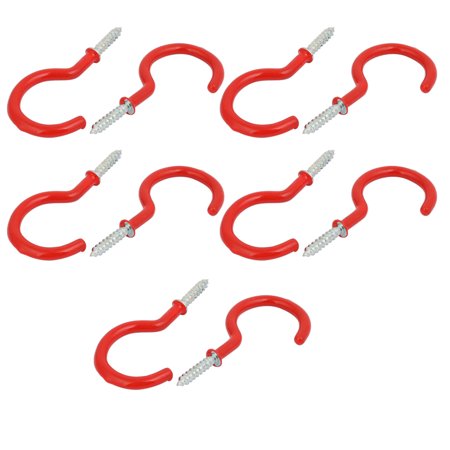 

2 Inch Plastic Coated Screw-in Open Cup Ceiling Hooks Hangers Red 10pcs