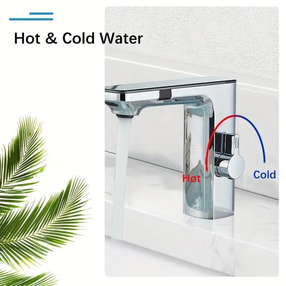 Chrome Bathroom Sink Faucet Smart Sensor 1 Hole LED Temp Display Lavatory Vanity Mixer Taps Touchless Bathroom Faucet