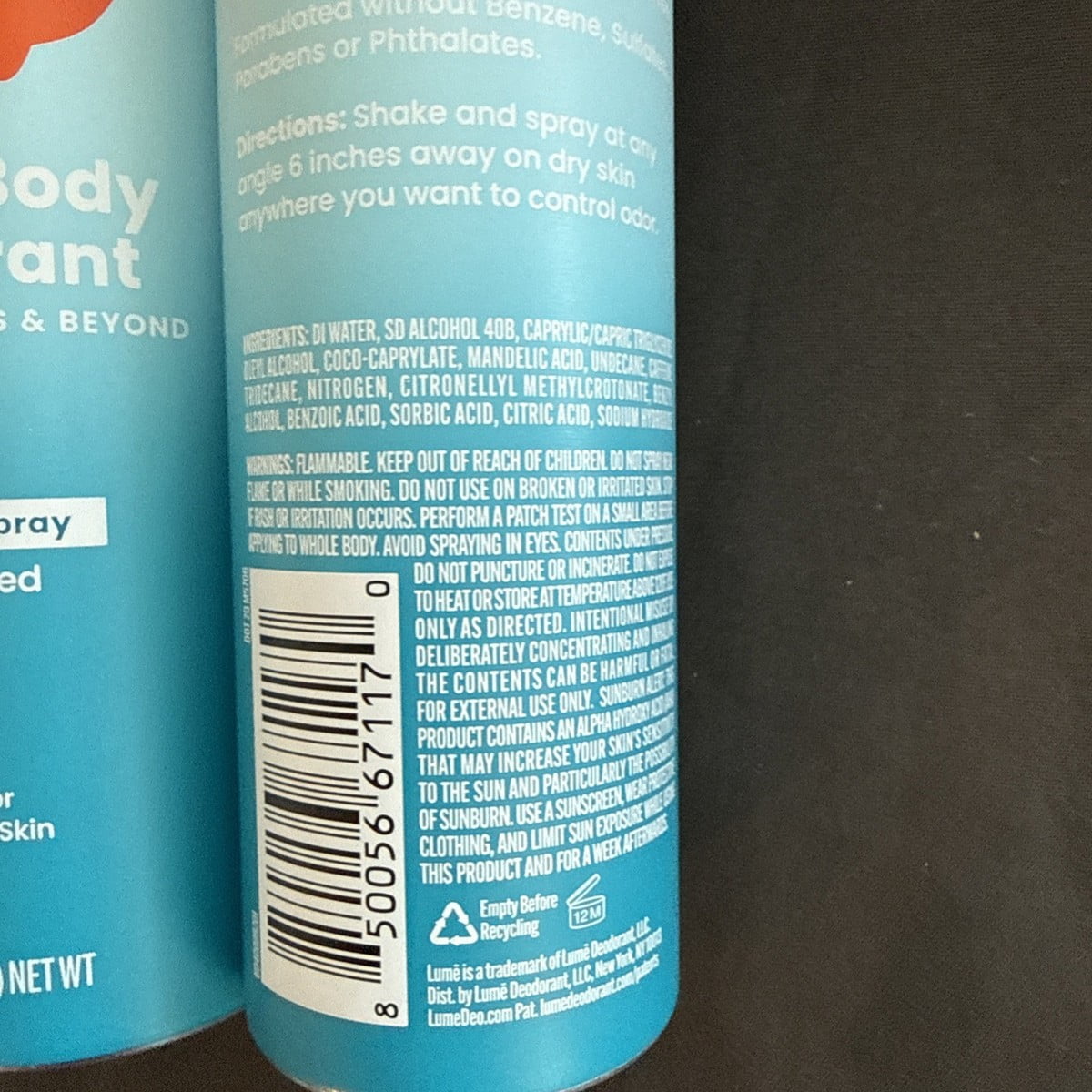 Lume Whole Body Deodorant for Women, Spray Deodorant, Aluminum Free, Unscented, 3.6 oz