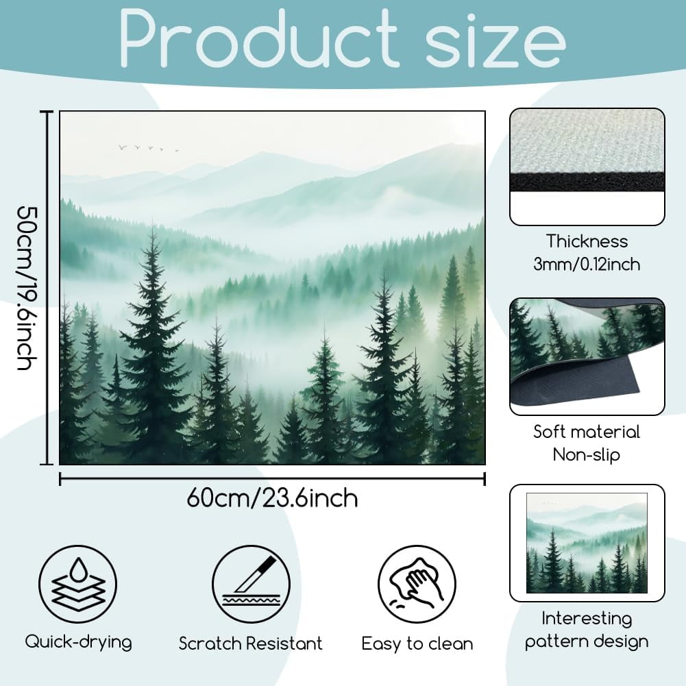 Mountain Tree Washing Machine Dust Cover Top Mat 23.6"x19.7" Pine Trees Washer Dryer Dust Cover Mat Green Hills Washing Machine