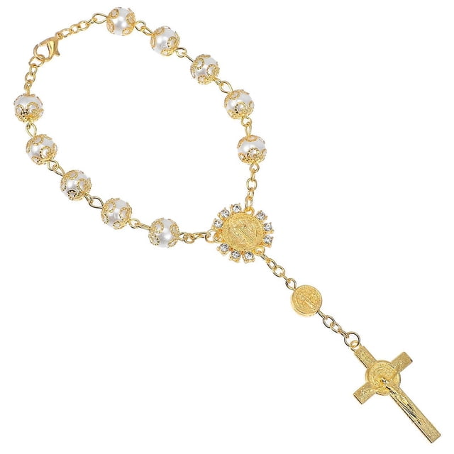 Car Rosary Pendant Hanging Ornament Rosary Bracelet Cross Car Rearview Mirror Accessory