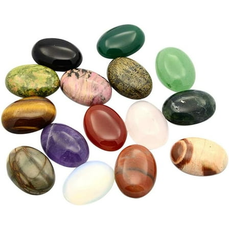 10pcs Natural Gemstone Cabochons Flat Back Oval Mixed Stone