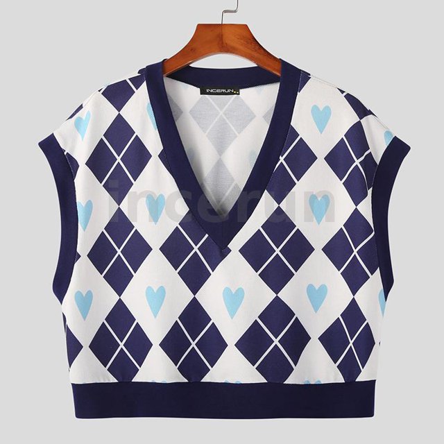 INCERUN Love diamond knit Chaleco Con Cuello En V