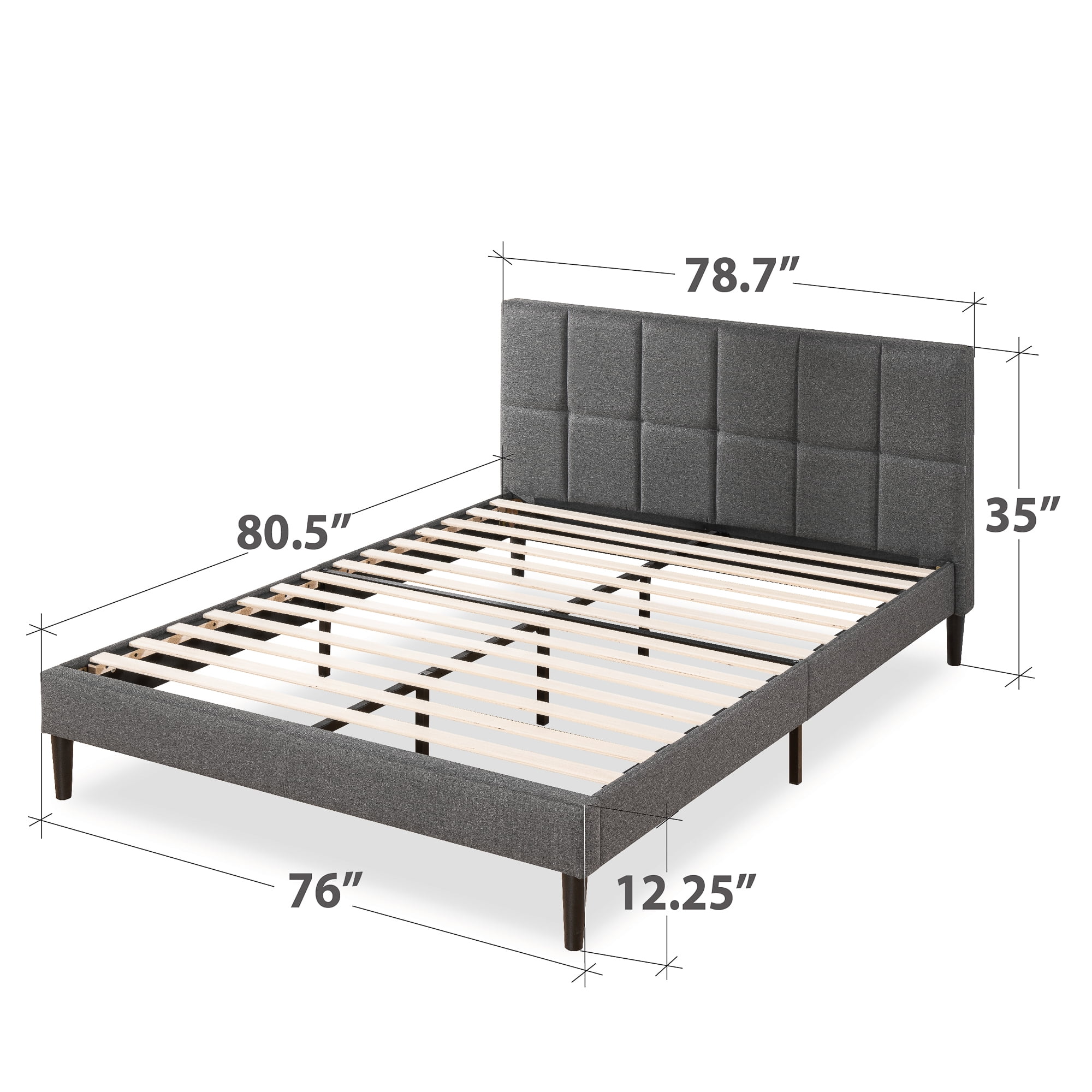 Zinus Lottie 35" Upholstered Platform Bed with Short Headboard, Gray, King