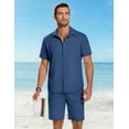 thumbnail image 3 of COOFANDY Men's Cotton Linen Suits Casual Button-Down Beach Shirts Party Elastic Shorts Outfits Matching Swim Set, 3 of 6