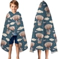 thumbnail image 3 of Blue Background Football Hot Air Balloons Pattern Hooded Bath Towel，50"x30" for Ages 3 To 12 Kids, Quick Dry Lightweight Soft Microfiber Hood Beach Towel Cover Up for Kids, 3 of 7