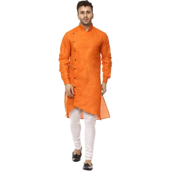 Royal Kurta Mens Cotton Angarakha Kurta Pyjama Set (42, Orange)
