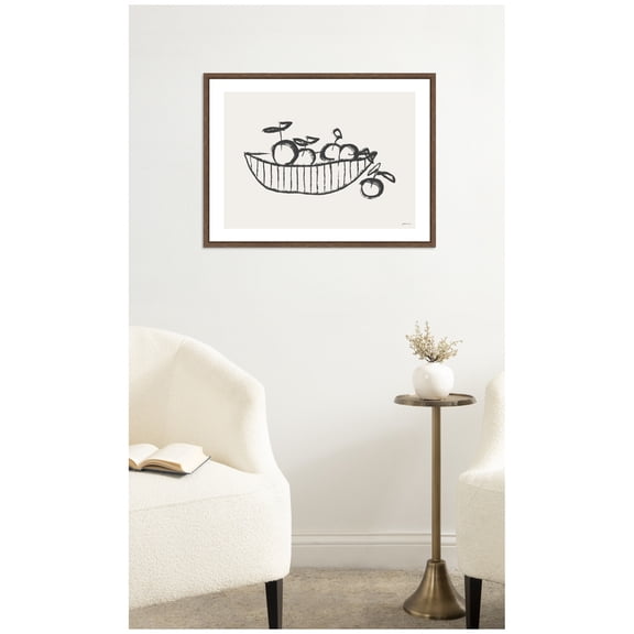 Kate and Laurel Framed Canvas Wall Art Print Orange Basket by Gabrielly Guedes, 24 x 18 Sylvie Walnut Frame, Modern Contemporary, Still Life Art for Wall Decor