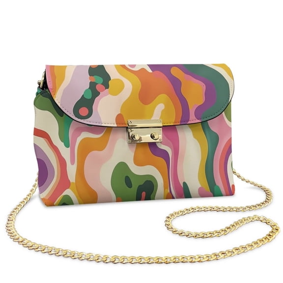 Pzuqiu Colorful Abstract Women Leather Crossbody Bag Craftsmanship Trendy Women Crossbody Bag with Chain Strap Minimalist Versatile Fashion for Daily Use and Travel