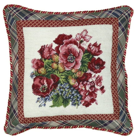 123 Creations Floral Pansy Needlepoint Wool Throw Pillow