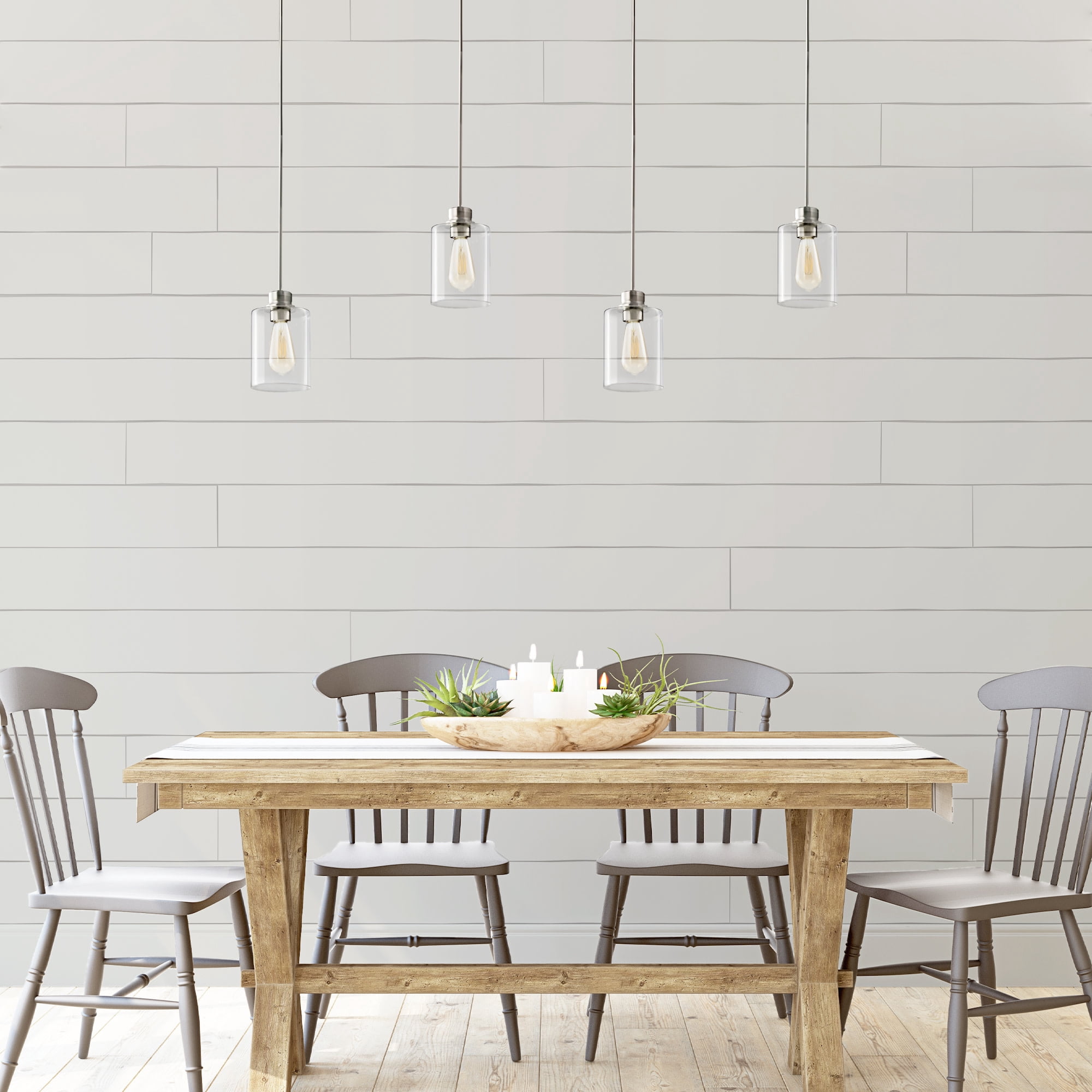 Satin Nickel Haddie 1-Light Dimmable Mini Pendant with Clear Glass Shade, Sloped Ceiling Compatible, 2-Pack