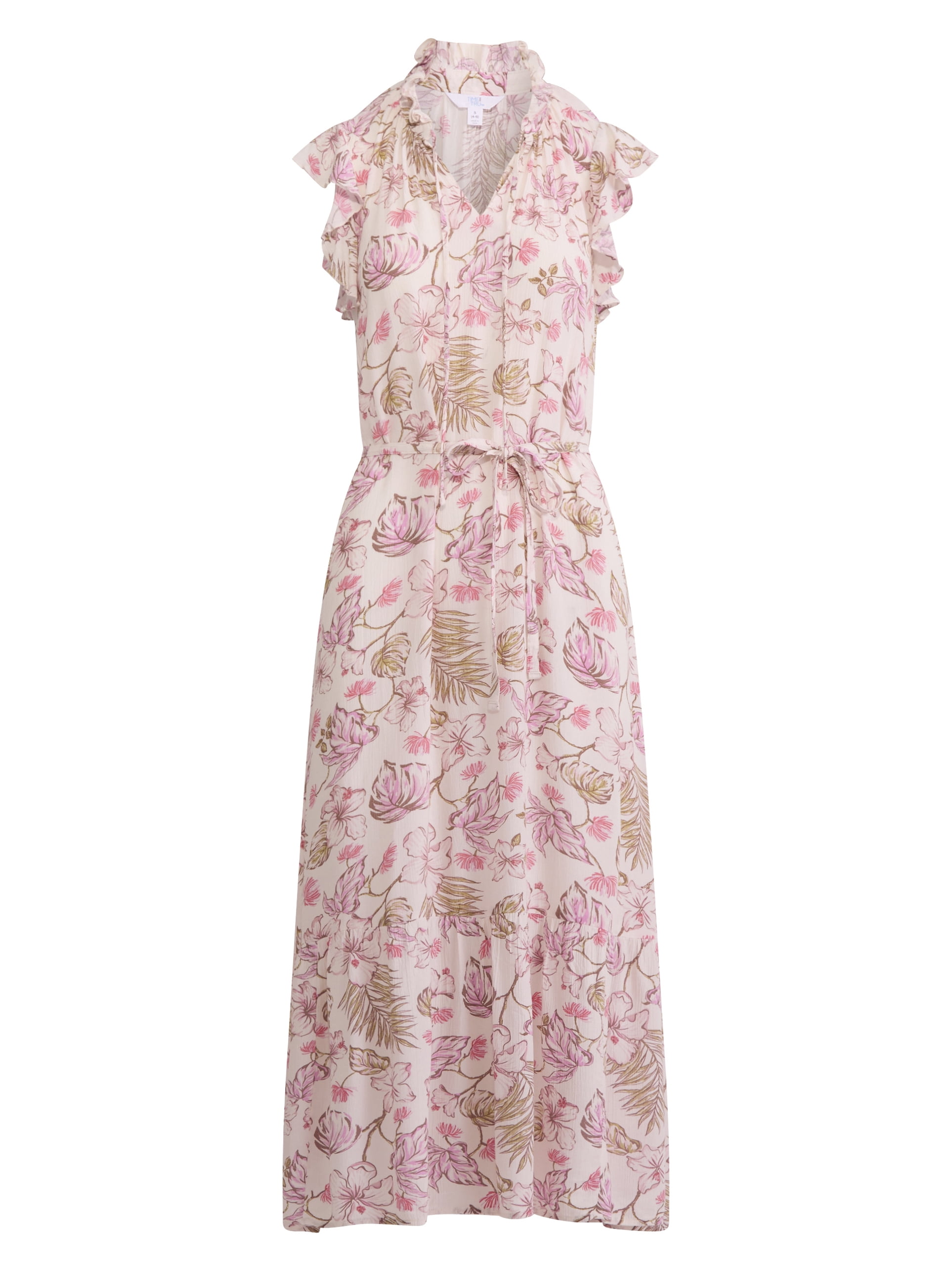 Time and Tru Women's Flutter Sleeve Midi Dress, Sizes XS-XXXL