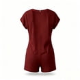 thumbnail image 6 of Women's Romper Short Sleeve Jumpsuit with Pockets Solid Wide Leg Shorts Playsuits Ladies Summer Loose Lightweight Plain Daily Wear for Swim Beach Party Jumpsuits Wine XL, 6 of 7