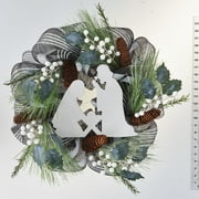 Holiday Time 20 inch Black/White Nativity Mesh Christmas Wreath