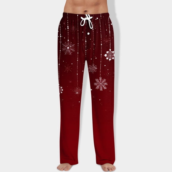 Fabrcox Christmas Xmas Santa Claus Printed Mens Pajama Pants Elastic Waist Drawstring Lounge Bottoms Straight Leg Casual Home Soft Pj Pants with Pockets Vermilion XL