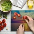 thumbnail image 3 of Ocean Cutting Board, Majestic Sunrise in Tranquil Sea Horizon Dawn Rays Clouds Water Reflection, Decorative Tempered Glass Cutting and Serving Board, Large Size, Orange Purple Blue, by Ambesonne, 3 of 5