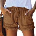 thumbnail image 1 of Pantalones Cortos Vaqueros Elásticos de Cintura Media para Mujer, de Verano, Informales, con Bolsillos. Caqui L, 1 of 10