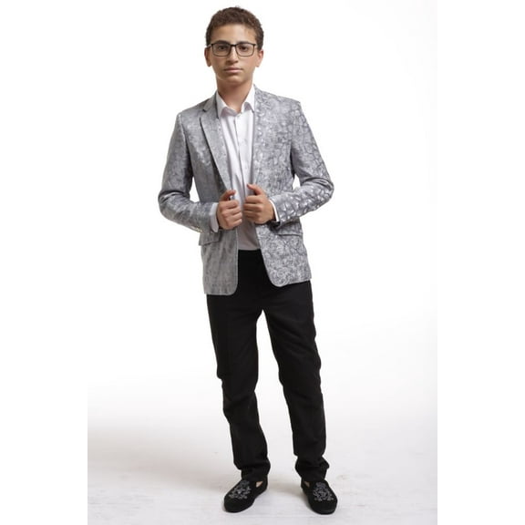 Elie Balleh Boy's Grey Crushed Velvet Blazer Jacket