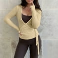 thumbnail image 5 of Purcolt Womens Y2k Wrap Tie Tops Slim Fit Soft Long Sleeve Ballet Pilates Yoga Crop Tops Workout Active Shirts Blouses, 5 of 9