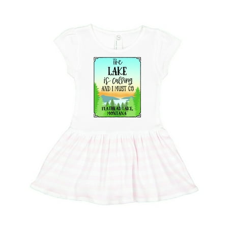 

Inktastic The Lake is Calling and I Must Go Flathead Lake Montana Gift Toddler Girl Dress