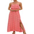 thumbnail image 1 of LNGOOR Women Bohemian Floral Ruffles Long Maxi Dress Strapless A-line Split Tube Tops, 1 of 7