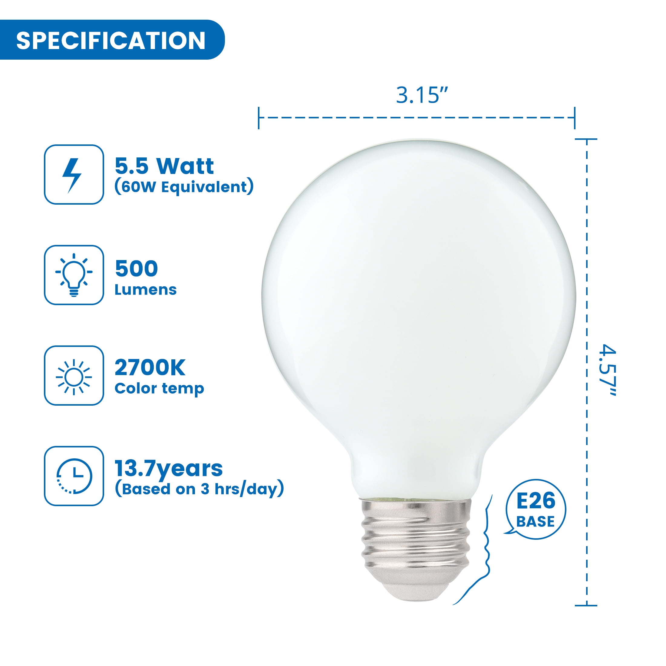 Great Value LED Bulb, 5.5-Watt (60W Equivalent) G25 Deco