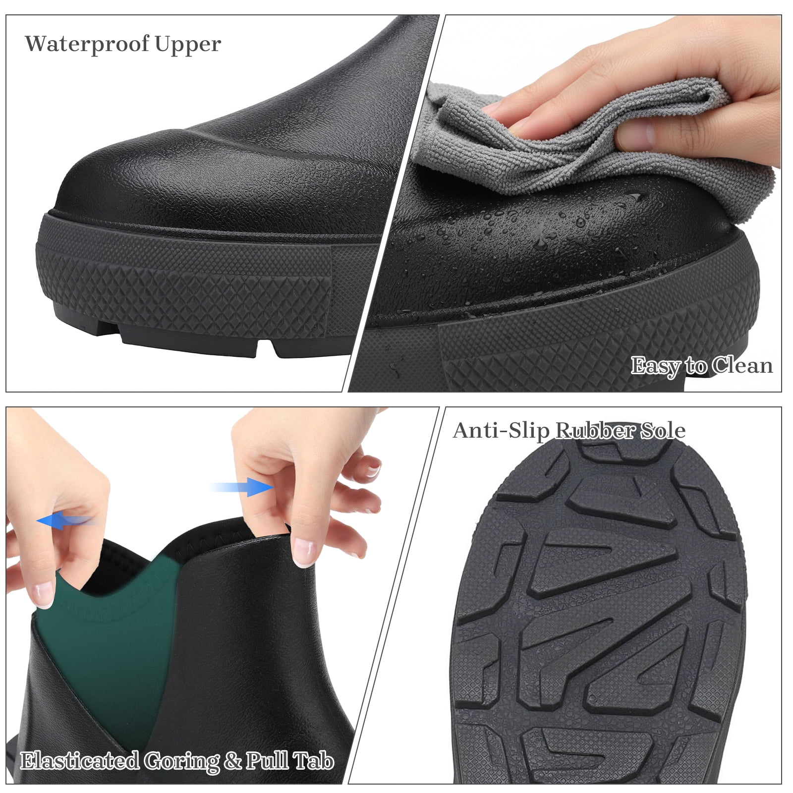 YUCHANG Men's Rain Boots,Deck Boots for Men,Outdoor Rubber Fishing Garden Waterproof Ankle Rain Boots with High Traction(Black,11)