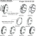 thumbnail image 2 of Jstyle 4-9Pcs Stainless Steel Anxiety Rings for Women Men Hypoallergenic Relieving Stress Anxiety Fidget Band Spinner Ring Moon Star Sand Blast Finish Ring Size 5-14, 2 of 7