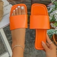 thumbnail image 2 of KIJBLAE Women's Solid Color Square Toe Flat Slides, Wide Width Non Slip Casual Slippers for Beach Pool Summer Orange 44, 2 of 9
