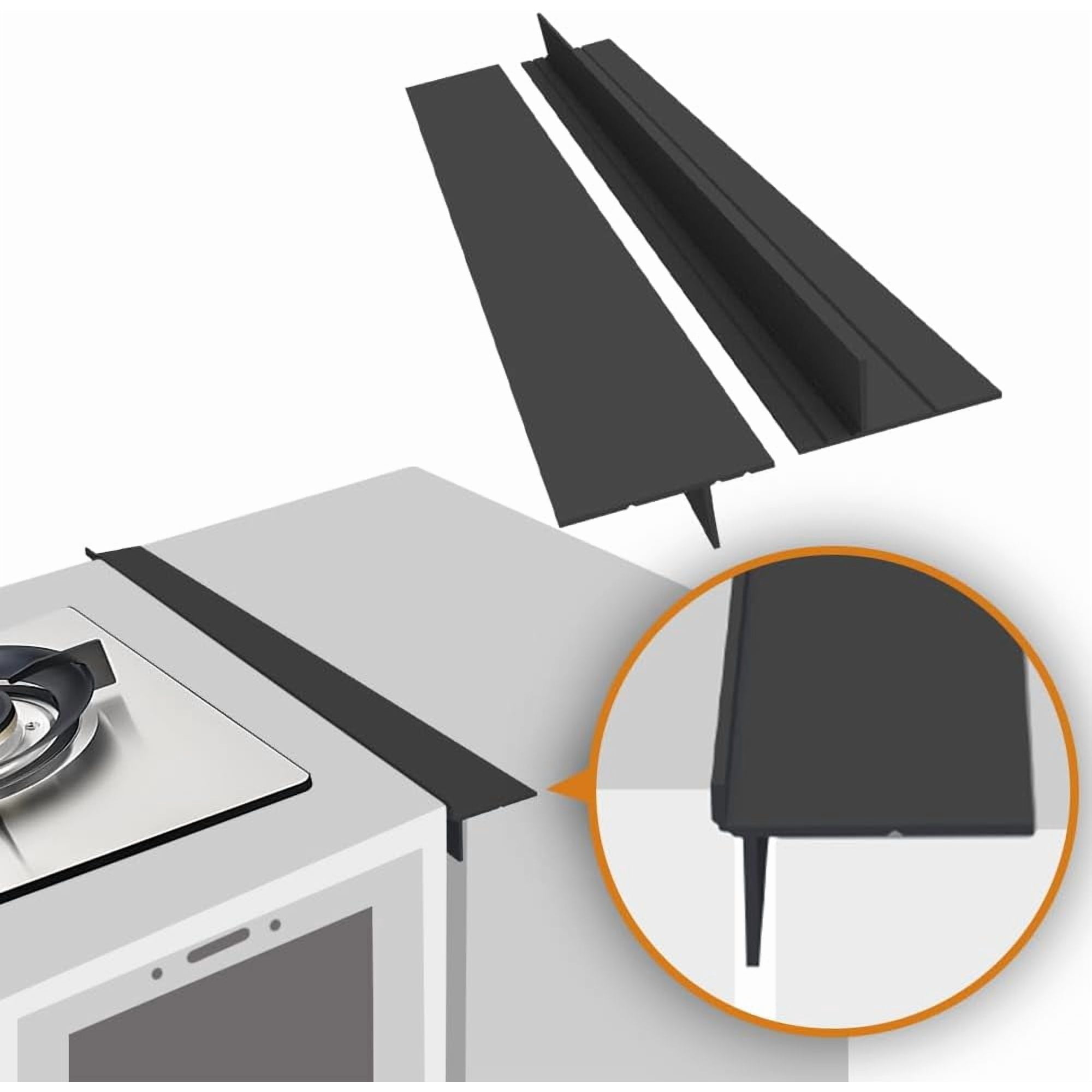 Foldable Stove Gap Filler Kitchen Counter Range Guards 25inch,Silicone Stove Gap Covers Electric Stoves Gap Filler Oven Side Sealing Strip Between Countertop and Stovetop Pack 2 (Black)
