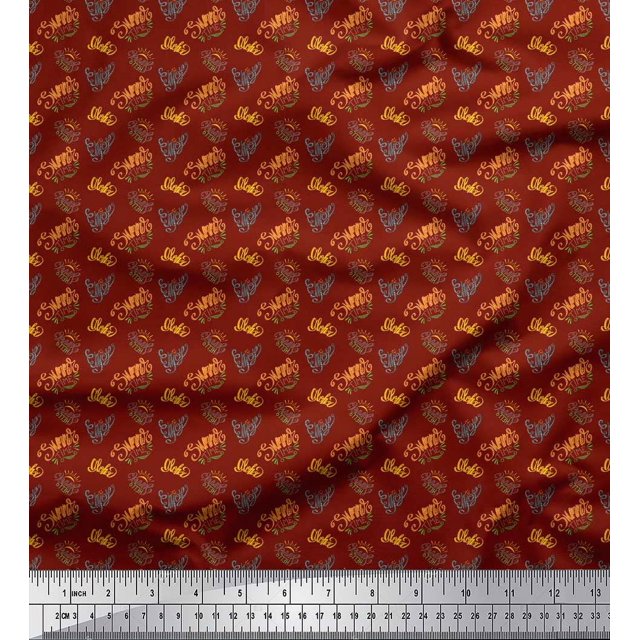 Soimoi Red Poly Georgette Fabric Enjoy Summer Time Text Printed Fabric 1 Yard 52 Inch Wide