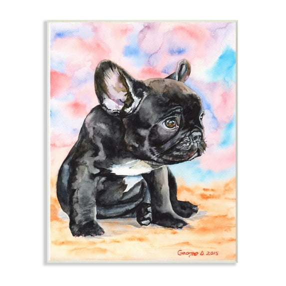 Stupell Industries French Bulldog Puppy Dog Pet Animal Watercolor Painting Wall Plaque Art by George Dyachenko