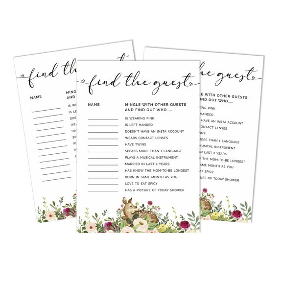 Inkdotpot 50Find The GuestBaby Shower Game Party Supply Its A Boy Its A Girl Deer Animal Icebreaker Party Game